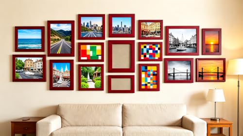 6x6 Picture Frames RED Solid Wood Frame, Plastic Panel (Film Needs to be Removed) Table or Wall.Front Window Opening 5.5x5.5 inch. - color: Red, size: 6x6