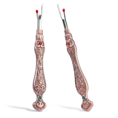 2Pcs Vintage Seam Rippers, Metal Stitch Remover Set, European Carved Handle Stitch Ripper, Sharp Durable Handy Crafting Removing Threads Tools for Needlework, Leatherwork (Red Copper) - color: Red Copper