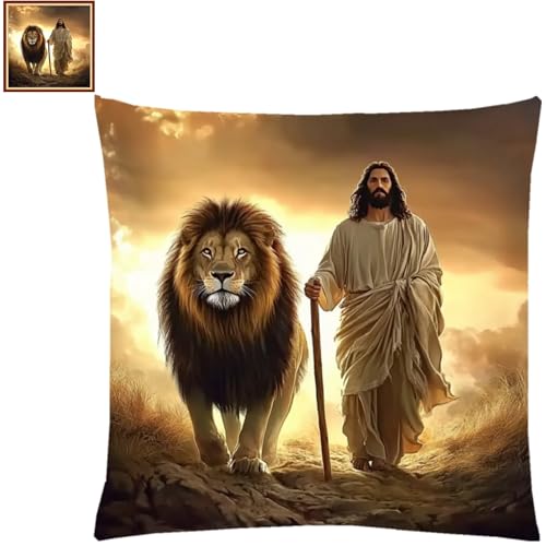Lovxvouy Pillow Cross Stitch Kits for Adults Beginners-Preprinted Needlepoint Kit Stamped Crossstitching Kits 11CT Cross-Stitch Kit Stitches Kit Embroidery Kits-Jesus the Lion 18x18 inchs - color: ColorCraft27