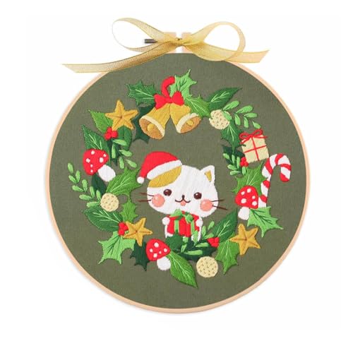 artcici Embroidery Kits Christmas Cute Cat Patterns for Beginners Adults, Full Range Embroidery Starter Kits Cross Stitch Needlework Supplies (Kitten) - color: Kitten