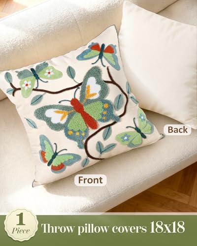 Embroidered Throw Pillow Cover 18x18 Inch, Branch Butterfly - color: Branch-butterfly, size: 18" x 18" (Pack of 1)