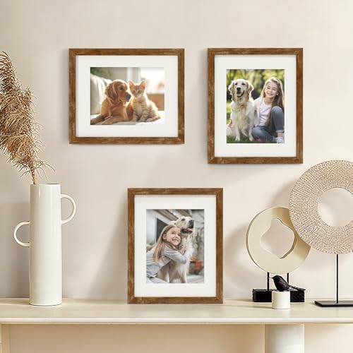 TOFOREVO 8.5x11 Picture Frames with 6x8 Mat Set of 2, Rustic Brown - color: Rustic Wood, size: 8.5x11