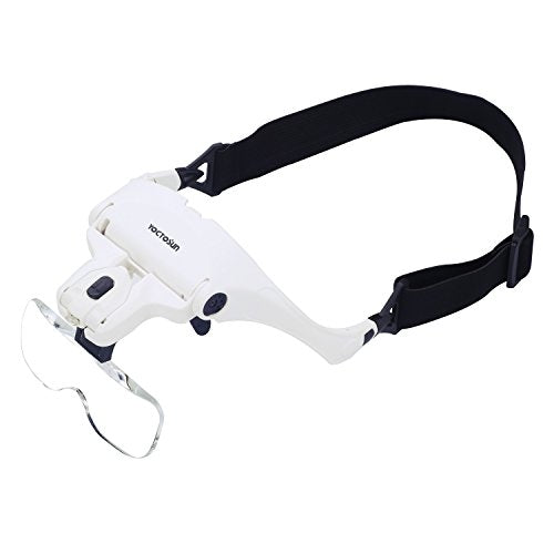 YOCTOSUN Head Mount Magnifier with 2 Led Professional Jeweler's Loupe Light Bracket and Headband are Interchangeable - style: Head Magnifier with 2 LED Lights