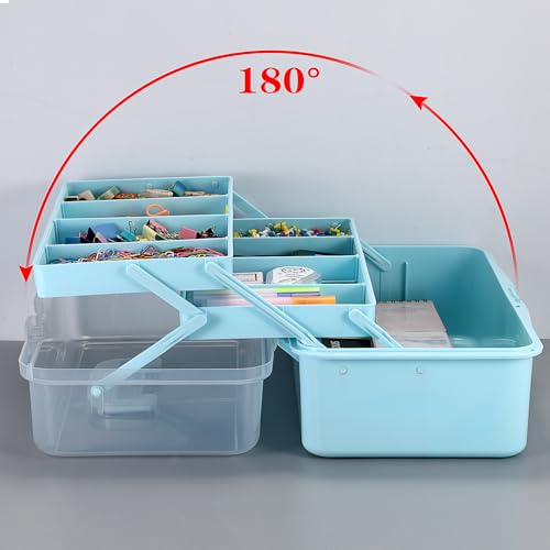 Tackle Box, 16-Inch Extra Large Art Storage Box with 3-Layer Folding Trays - color: Blue