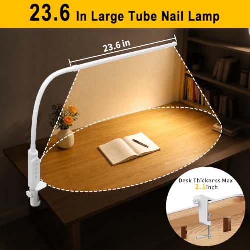 CGBE Nail Light for Desk, 23.6" Nail Desk Lamp with 360° Flexible Gooseneck - color: White-Clip