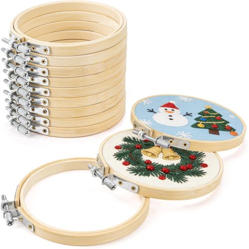 GIEMSON Embroidery Hoop 3 Inch 12 Pieces Small Embroidery Hoops Bamboo Circle Cross Stitch Hoop for Embroidery Art Craft Sewing - size: 3 inch