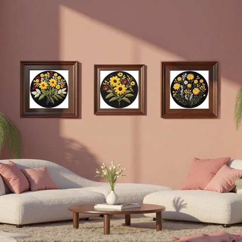 57lilina Embroidery Kit for Beginners, Pack of 3 with Hoop, Threads, Needle - color: Flower C