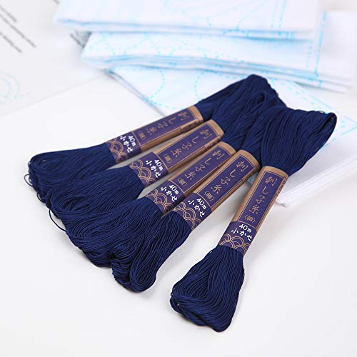 Sashiko kit, Yokota Sashiko Thread and Template Yume Fukin with Original English Manual, Fabric, Japanese Textile (Navy Thread/White Dishcloth 3) - color: Navy Thread / White Dishcloth 3