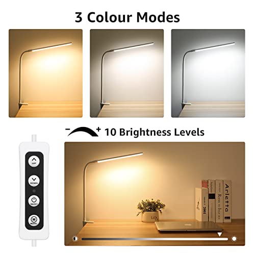 Lepro Small Desk Lamp with Clamp, LED Reading Lamps, 460LM, 5W, White - color: White