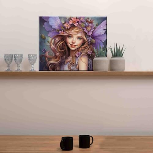 Purple Angel DIY Painting by Number for Beginner Delicate Dolls with Wreath Paint by Numbers on Canvas Easy to Paint Artwork with Brushes and Paints for Home Decor 16x20inch (DIY Frame) - color: Angel-07, size: 16''Wx20''H(DIY Frame)