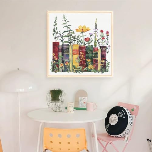 KYOQFVN Stamped Cross Stitch Kits - Flower Embroidery Starter Kit for Adult Beginners, 11CT Needlepoint Cross-Stitch Patterns Dimensions Kit Arts and Crafts 14×14inch - color: SZXSHU-US