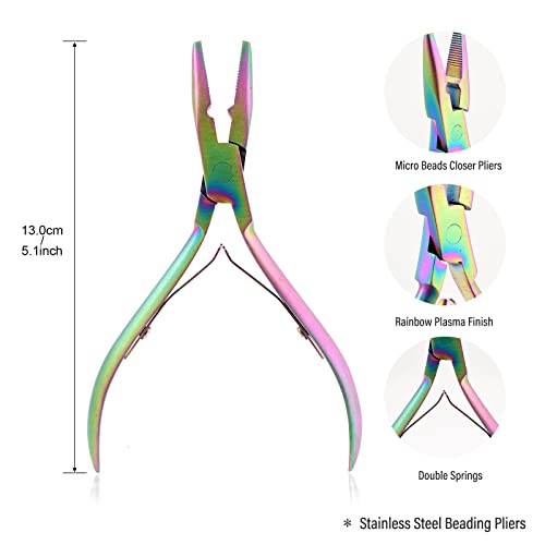 NEWISHTOOL Micro Links Hair Extensions Kit, Hair Extension Pliers for Beads - color: Rainbow