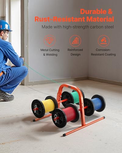 VEVOR Wire Spool Rack, 100 lbs Capacity, Smart Hand Caddy, Heavy-Duty Steel Wire Dispenser Holder for Up to 8 Spools, MAX 9.45 in Diameter, Easy Lift Design for Electrical Industrial and Retail Use - style: Cable Dispenser
