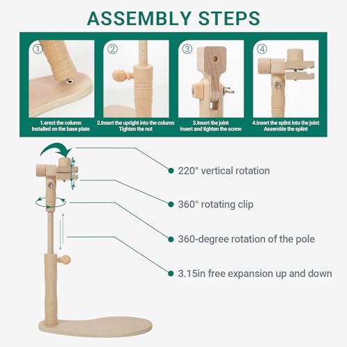 Airo Beech Adjustable Embroidery Hoop Stand,Cross Stitch Stand,Embroidery Hoop Holder,Wood Embroidery Stand with 2pcs Embroidery Hoops (6inch + 8inch), Rotatable, Tool-Free Installation