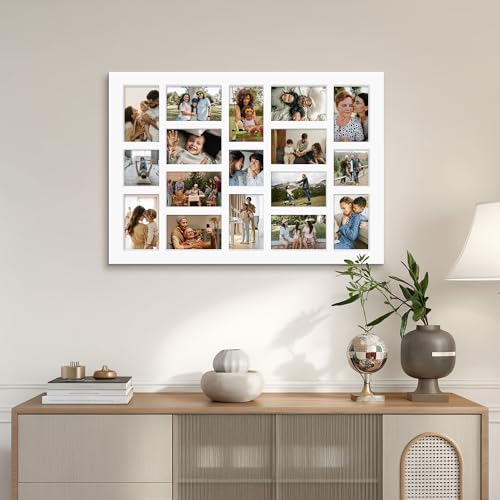 J.M.Deco 17 Opening Collage Picture Frame for Wall Decor, One-piece Photo Frame Collage Gallery Wall Hanging for 4x6 Photos, 4x4 Photos, Ideal Christmas Gift, White - color: White, size: 17 Opening