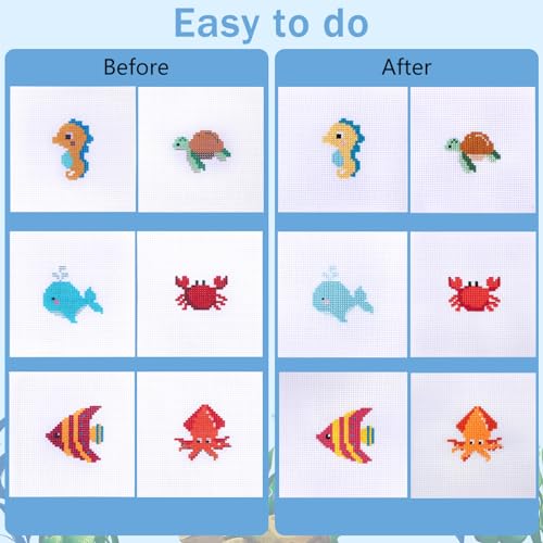 Caydo 6 Pieces Sea Animal Cross Stitch Kit for Kids with Stamped Aida Cloth - color: Sea Animal