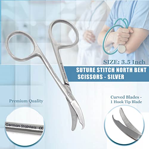 Premium Quality Suture Northbent Stitch Curved Scissors 3.5" (Silver) - color: Silver