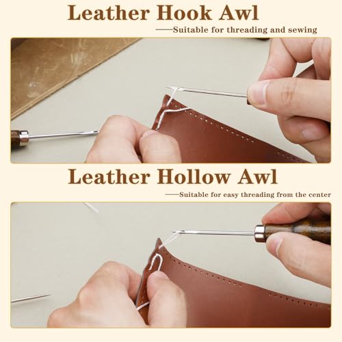 ZXIIXZ 3 Pcs Sewing Awls, Leather Scratch Hollow Hook Awl Tool Kit - color: 3 Pcs Brown (Scratch Hollow Hook)