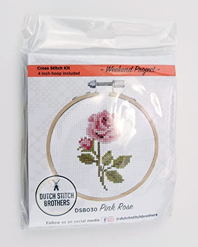 DUTCH STITCH BROTHERS - Rose Counted Cross Stitch 4" Hoop and Pattern Included - Cross Stitching Kits for Adults Advanced and Beginners - color: DSB030 Aida