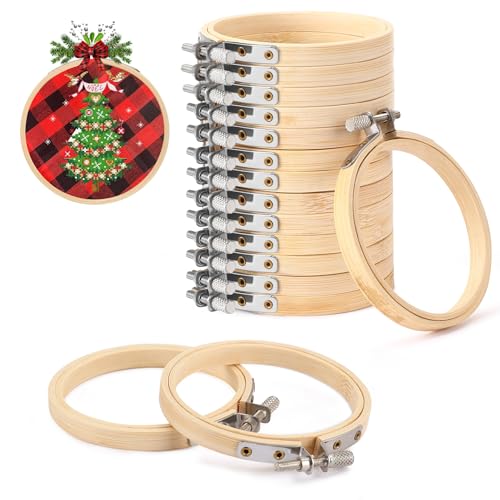 FEBSNOW 16Pcs 3 Inch Embroidery Hoops Adjustable Circle Cross Stitch Ring - style: 3 Inch