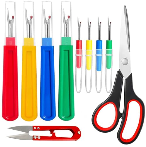 10 Pcs Sewing Seam Rippers, 4 Big and 4 Small Handy Stitch Ripper Sewing Tools with 2 Scissors for Sewing Crafting Thread Removin - color: Red, Yellow, Blue, Green