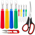 10 Pcs Sewing Seam Rippers, 4 Big and 4 Small Handy Stitch Ripper Sewing Tools with 2 Scissors for Sewing Crafting Thread Removin - color: Red, Yellow, Blue, Green