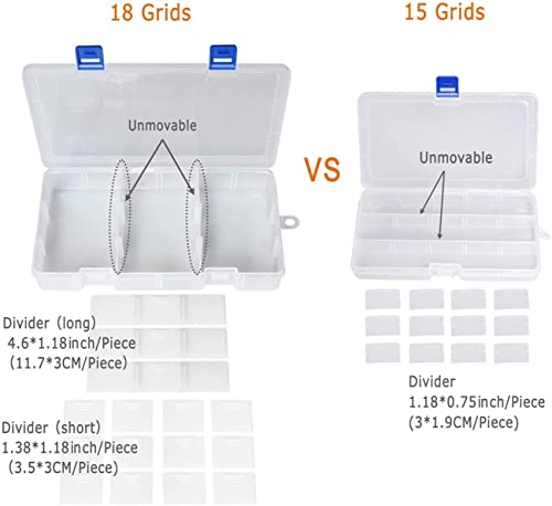 Qualsen Bead Organizer Box with Adjustable Dividers, 18 Girds, 3 Pack - size: 18 Gird-3pcs