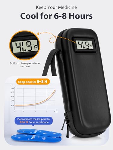Cooler Travel Case Compatible with Ozempic or Wegovy Pens, Real-Time Temperature Display Portable Medicine Travel Bag, TSA Approved Reusable Ice Pack, Insulin Organizer for Daily Use (Black) - color: H2 Black