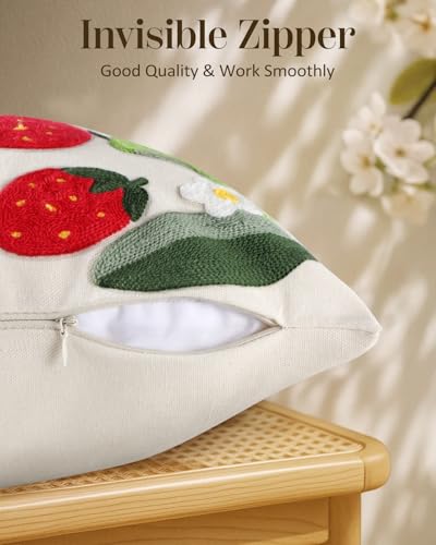 Embroidered Throw Pillow Cover, 20x12 Inch, Strawberry Leaves - color: Leaf Strawberry, size: 20" x 12" (Pack of 1)