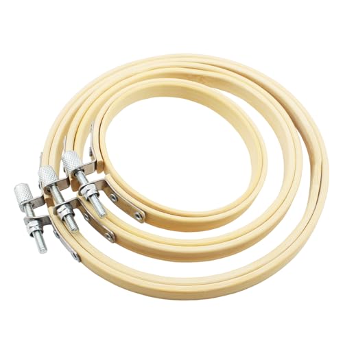 Lamvbls 3 Pcs Embroidery Hoops Set, Round Wood Bamboo Adjustable Circle Cross Stitch Hoop Ring, Wooden Embroidery Frames for Art Craft Sewing – 3/4/5 Inch - size: 3, 4, 5 inch