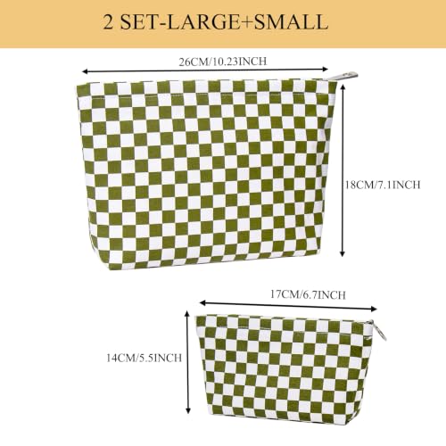getgto 2 Pcs Makeup Bags, Large Cosmetic Bag Travel Toiletry Bag - color: Army green Checker