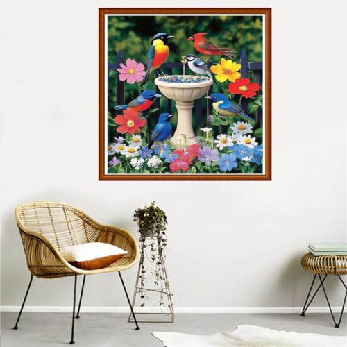 Redxing Counted Cross Stitch Kit for Beginners,Unprinted Needlepoint Kits for Beginners Cross Stitching Embroidery Kit 11CT Stitches kit-Flower Bed Birds 18x18 inch - color: SetColor13