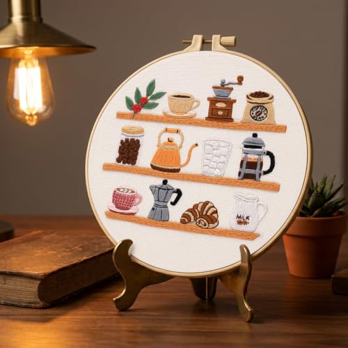 Nuberlic Coffee Bar Embroidery Kit for Beginners - color: coffee
