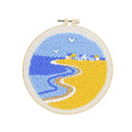 Coastal Beach House Punch Needle Kit for Beginners, 8 Inch Seaside Ocean DIY Embroidery Starter Set with Pre-Printed Fabric, Wooden Hoop, Yarn & Tools, Summer Wall Art Craft Gift for Adults - color: BLUE-SAND