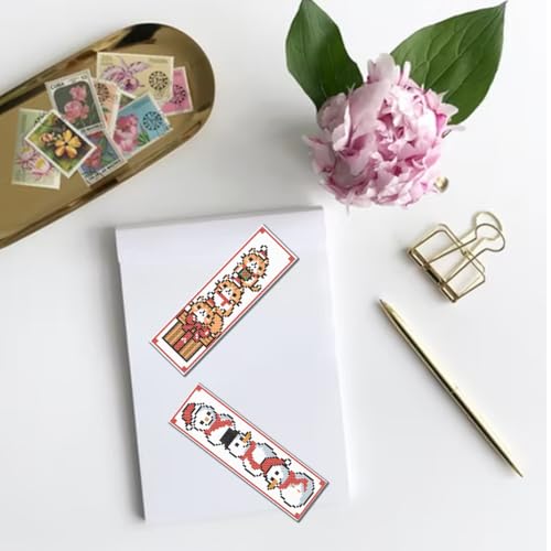 FREEBLOSS 6 Set Christmas Cross Stitch Bookmark Kits - Santa Claus Pattern Stamped Embroidery Bookmarks for Beginners - style: Christmas Animals
