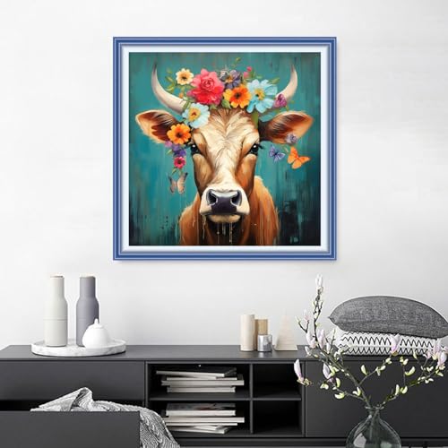 Findvoor Stamped Cross Stitch Kits for Beginners Full Range of Cross Stitching Embroidery Pattern for Adults, 11CT DIY Needlepoint Embroidery Starter Kits-Colored Cow Flower 17.7x17.7 inch - color: StampedKits 23