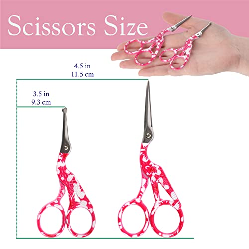 Stork Bird Rounded Safety Tip Embroidery Craft Stainless Steel Crane Scissors - Red - 6 Pairs - color: Red, size: 6 Pairs