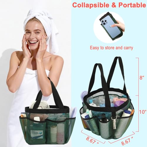 Fammart Mesh Shower Caddy Portable for College Dorm Room Essentials, Odorless Polyester Large Shower Tote Bag with Dual Handles, 8-Pocket Quick-Dry Toiletry Organizer for Travel, Beach, Camping, Gym - color: Multiple Pockets, 1 Pack - Green
