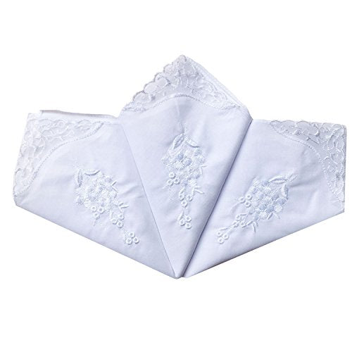 6 Pack of Ladies Embroidery Cotton Handkerchiefs Lace Wedding Hankies - color: White