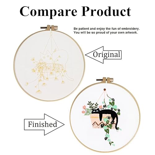 GLTAYLMY 3pcs Embroidery Kit for Beginners DIY Adult Beginner Embroidery Kits with Cat Pattern 1 Embroidery Hoops Needles Threads and Instructions - color: Cat