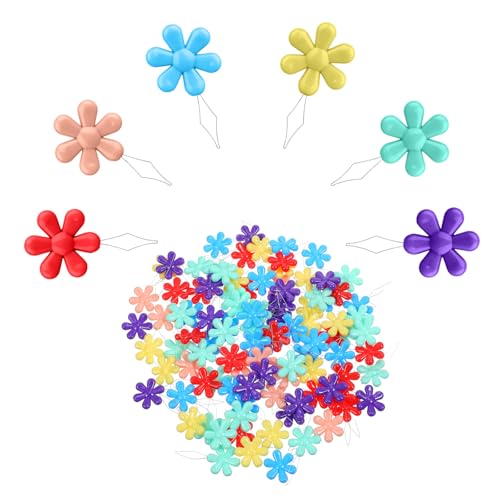 100 PCS Flower Shaped Needle Threaders for Sewing, Multicolor Embroidery Threader, Flower Head Needle Threader for Cross Stitch Sewing Quilting Embroidery Craft