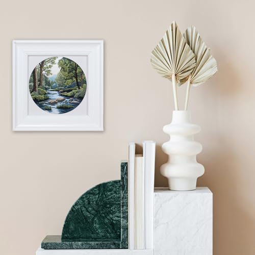 FONNUY Embroidery Kit for Beginners, Boho Nature Landscape Pre-Stamped Pattern Kits for Adults with Hoop, Easy to Follow Color Thread Needlework, 8'' Hoop (Verdant Riverside) - color: Verdant Riverside
