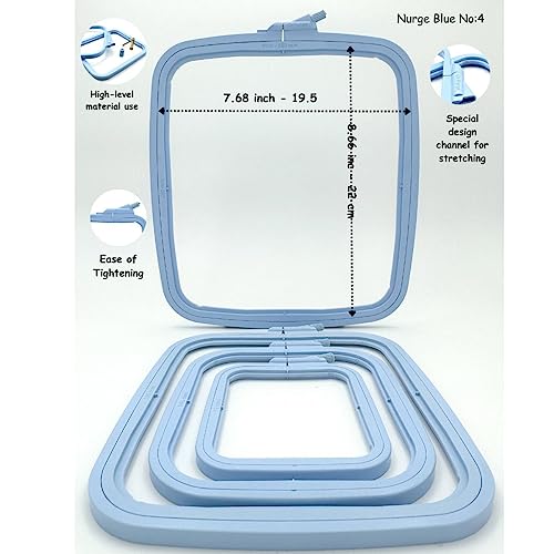 Nurge Square Embroidery Hoop - Plastic Cross Stitch Frame for Needlepoint & Embroidery - Adjustable Craft Hoop - Blue - No:4 (Large) - color: Blue, size: No:4 (Large)