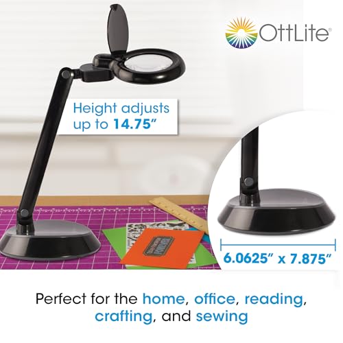 OttLite Space-Saving LED Magnifier Desk Lamp, Optical Grade, Black