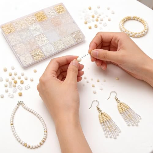 24 Grid White Glass Seed Bugle Tube Beads Kit for Jewelry Making DIY Craft - color: white, size: 24 Grid