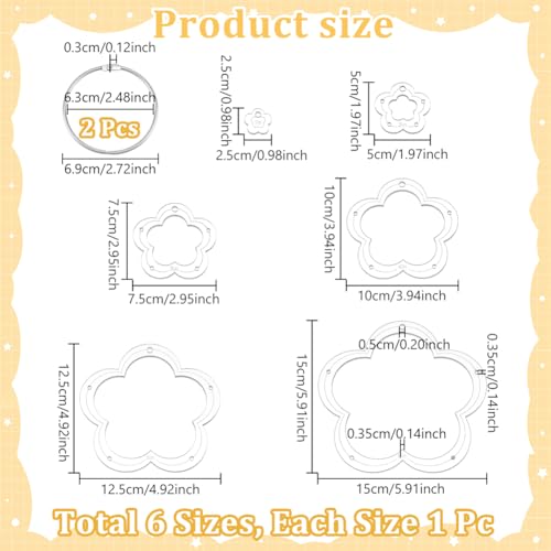 NBEADS 6Pcs Acrylic Quilting Templates Set with Hinged Rings, Cutting Ruler Template Transparent Flower Sewing Guides 0.98x0.98 to 5.91x5.91 for Fabric Marking and Craft Design - style: Flower