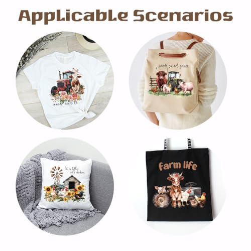SUPERDANT 4Pcs Farm Animals Iron on Transfer Paper Cows Chickens Pigs Heat Transfer Sticker Washable Iron on Decals for T Shirts DTF Transfers Ready to Press for Clothing Hoodie Jackets DIY Gift - style: Farm Animals