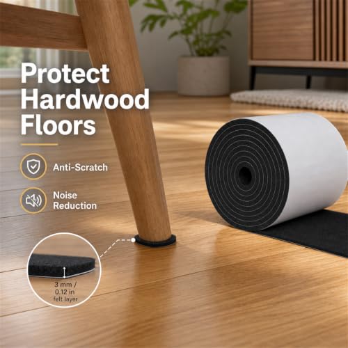 Felt Furniture Pads, Self Adhesive Felt Sheets Roll, Cuttable Felt Pads for Furniture Legs, Heavy Duty Furniture Pads for Hardwood Floors, Chair Wall Protector, Black, 120 x 5 x 0.12 Inch - color: Black, size: 5" x 120"