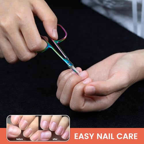 BEZOX Curved Cuticle Scissors - Precision Manicure Scissor Nail Cuticle Trimmer, Professional Stainless Steel Nail Scissors for Cuticle Care, Cuticle Cutter Small Scissors for Women - Rainbow - color: Rainbow