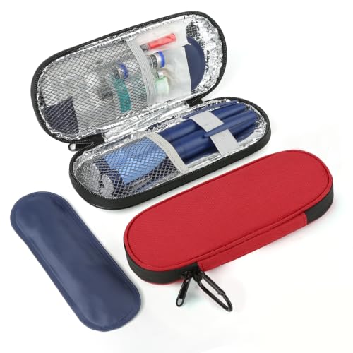 Insulin Pen Cooler Travel Case with 2 Reusable TSA Approved Ice Packs, Diabetic Medication Insulated Cooler Bag for Insulin Pens and Other Diabetic Supplies Storage Red - color: Red